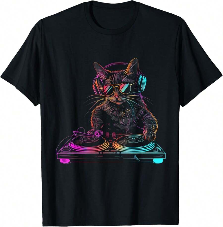 EDM Techno House Música Camiseta Divertida para Amantes de los Gatos - Negro - Ver 1
