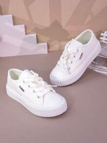 Girls' Canvas Shoes, New Spring/Summer Student Kids White Shoes Thick Bottom Middle/Big Children Sports Shoes Boys/Girls Breathable Casual Sneakers - White - View 5