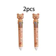 2支装10色熊形随机图案圆珠笔 | 趣味按压设计和水性墨水 | 耐用的办公书写工具，适合返校季 - 彩色 - 查看 2