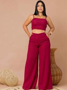 Simple Casual Elegant Pocket Set Women Birthday Party Spring Set - Burgundy - View 3