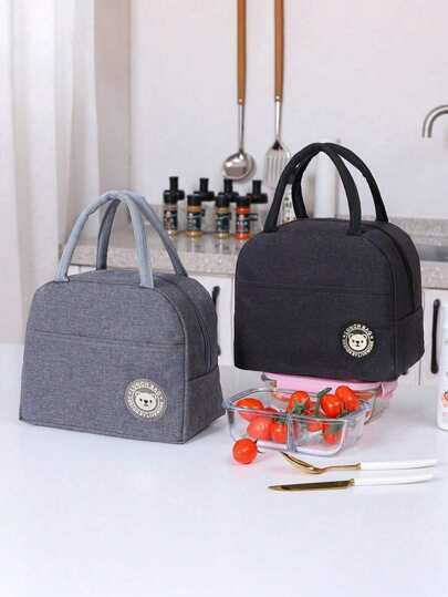 1pc Bear Print Insulated Lunch Bag, Durable Oxford Cloth Portable Thermal Lunch Tote Bag, Reusable Lunch Box Bag, Large Capacity Lunch Bag Suitable For Office, Travel, Beach, Picnic, Back To School, Outdoor Carrying Bag