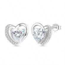 A Pair Of S925 Sterling Silver Diamond Stud Earrings Collection, The Diamond Of Love: Sterling Silver And Diamond Stud Earrings Fashion Collection