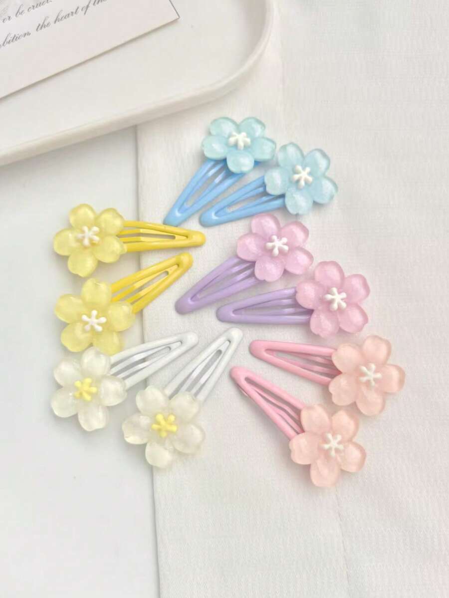 10 件女士树脂多巴胺樱花花发夹，甜美浪漫发饰侧刘海夹，额头装饰，适合日常佩戴爪夹发夹发夹