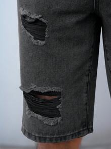 Men's Solid Color Casual Versatile Ripped Denim Shorts, Summer