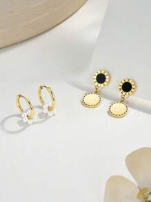 1 par de pendientes de aro elegantes con números romanos y adornos de perlas de estilo vintage minimalista para mujer, adecuados para usar en ocasiones casuales, fiestas, citas y uso diario