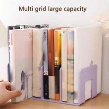 Estante de almacenamiento de archivos de escritorio, carpeta de plástico de color macaron, soporte vertical para libros y cuadernos, organizador de suministros para escuela y oficina - Rosa - Ver 5