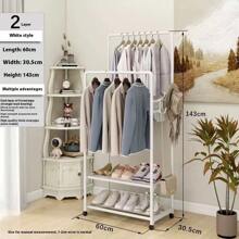 1pc New Movable Double Rod Clothes Coat Rack, Standing Multi-Layer Garment Hanger For Bedroom, Dorm, Rented House, Holds Clothes, Hats, Bags & Shoes