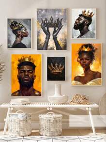 1pc African American Wall Art Kings And Queens Canvas Prints Woman Poster Gold Crown Painting Home Wall Decor Unframed
