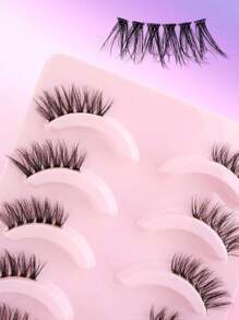 5 Pairs Cat Eye Effect Semi-Transparent False Eyelashes With 3D Synthetic Mink Fur Natural Longer Outer Corner Eyelashes, Enlarging Eyes, Suitable For Girls Travel, Party, Daily Wear