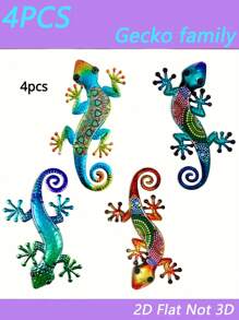 4 Stücke Acryl Gecko Familien Kunst Deko Hängende Ornamente für Zuhause, Gartenzaun Dekoration, Außendekoration, Gartenzaun Zubehör