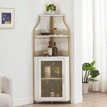 NANSTATA Stylish Corner Wine Rack - Bar Cabinet With Glass Holder, Storage Shelves, Adjustable Shelf, And Mesh Door For Home Bar In Small Spaces