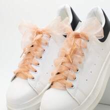 1 对雪纺鞋带，彩色扁平丝绸鞋带