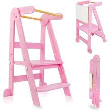 Foldable Kitchen Tower, Learning Tower With 3 Adjustable Height, Kitchen Step Stool For Kids With Magnetic Whiteboards 1-6 Years Children Stool - Log Color. - View 7
