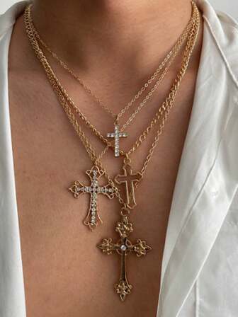 4 st korshalsband i cyberpunk-stil, flerskiktade hängen, accessoarer, mode och mångsidigt för kvinnor