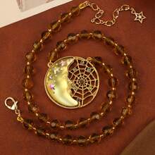 1 件中东阿拉伯风格水钻星星和月亮镂空网状金属吊坠项链，适合女士，适合派对、婚礼、节日佩戴