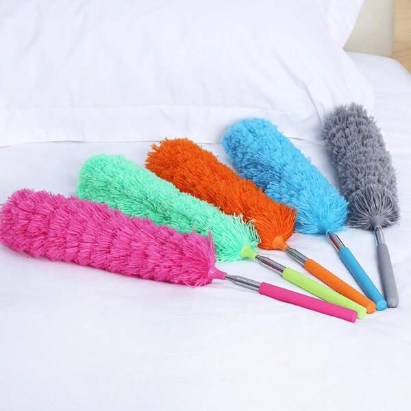 1pc Microfiber Dusting Brush - Non-Feather, Non-Scratch Bendable Head, Stainless Steel Telescopic Handle, Extendable Long Reach - Washable For Ceiling, Fan, Furniture - Ideal For All-Room Cleaning - Perfect Gift For Housewarming & Cleaning Enthusiasts