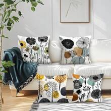 4 Stücke abstraktes Blumen- und Baumprint Kissenbezug Set, einseitig Muster