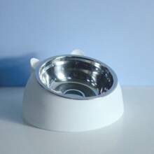 1pc 15° Tilted Stainless Steel Bowl With Cute Cat Ear Design