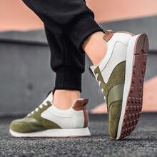 WANWEISI Men's Breathable Non-Slip Casual Fashion Sneakers, Lightweight Soft-Sole Travel Running Shock-Absorbing Increased Height Chunky Sneakers, Flat Non-Slip Rubber Sole - 綠色 - 查看 8