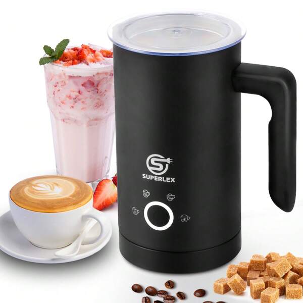 SUPERLEX Elektrischer Milchaufschäumer, 4-in-1 Milch Dampfgarer Wärmer für Heißer Kalter Schokolade Kaffee, Latte Macchiato, Cappuccino, Matcha, 150ML