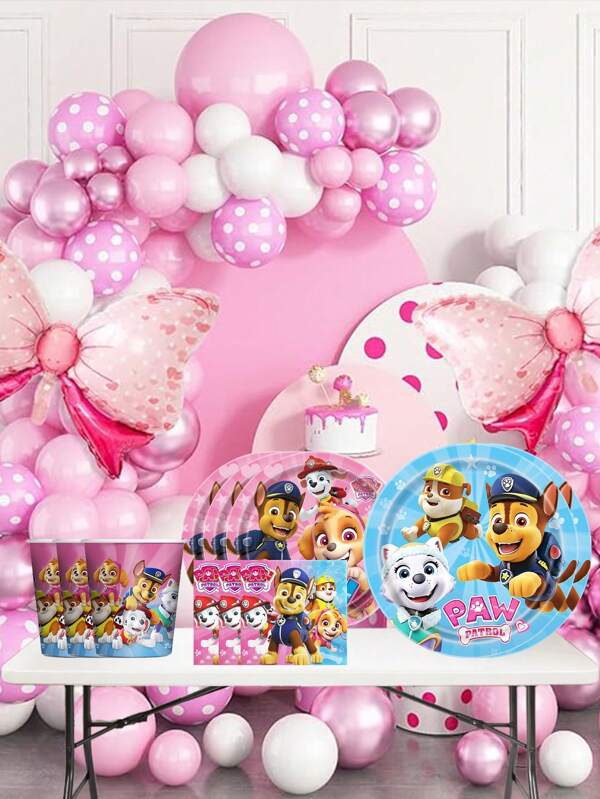 Paw Patrol Hunde Patrouille Party Zubehör, Hunde Patrouille Geschirr, Pappteller, Papierbecher, Servietten, Geburtstags-Party und Festivalparty Einweg-Geschirr, geeignet für 10 Personen Essensrunden, Halloween, Thanksgiving, Valentinstag, Weihnachten, Schulanfang, Muttertag