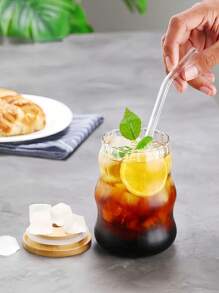 1 pieza Taza resistente al calor de 530ml/18.65oz Taza de vidrio transparente de alta borosilicato, taza con pajita, vaso asimétrico de bebida, vaso de agua transparente ondulado, vaso de bebida acanalado, vaso de cóctel con forma de onda, vaso para café helado con forma de calabaza