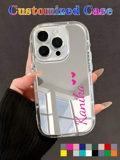 1pc Customized Clear Transparent Solid Color Cute Two Heart Shape Text Personalized Couple Names Phone Case, Fits Apple 11 12 13 14 15 16 Pro Max