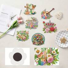 6 Stücke Diamant Kunst Kühlschrankmagnet Set, Diamant Malerei Musik Dekoration DIY Bastelset für Kühlschrank, Briefkasten Deko