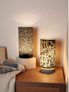 1pc Straight Tube Fabric Bedroom Small Bedside Table Lamp, Simple Bedside Table Lamp With Circular Fabric Linen Lampshade For Learning And Reading. The Lampshade Is Made Of Linen, Sturdy And Reliable, Not Easily Damaged Or Torn; The Color And Pattern Are Clear, Not Easy To Fade, And Easy To Serve For A Long Time. The Simple Design Is Suitable For Children's Rooms, Living Rooms, University Dormitories, Homes, And Offices. - Multicolor - View 3