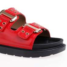 Flat Sandals For Women With Double Wide Straps And Metal Buckles – Ideal For Casual Walks, Urban Style, And Everyday Comfort - Red - View 2