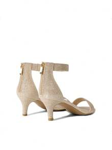 Women Wide-Fit Kitten Heel Sandals Fashion Glitter Ankle Strap Open Toe Summer Sandals With Back Zipper Party Wedding Heels - Vàng - Xem 3