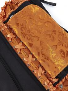 大码女式花卉提花束身胸衣上衣，露背无肩带抹胸上衣，适合派对穿着 - 薑黃色 - 查看 7