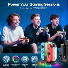 Ladegerät für Controller, 9 RGB-Beleuchtungsmodi, Ladestation für /Switch OLED Controller, Ladeanzeige, 4 Controller gleichzeitig laden, inkl. USB-C-Ladekabel