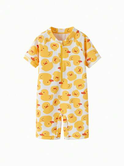 Balabala Bộ đồ bơi liền thân và quần short in hình vịt hoạt hình, chống tia UV, chống clo, dành cho bé trai.