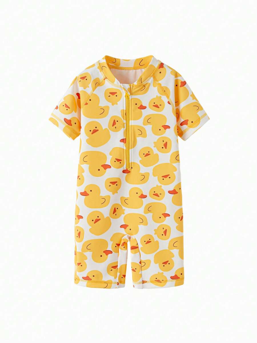 Balabala Bộ đồ bơi liền thân và quần short in hình vịt hoạt hình, chống tia UV, chống clo, dành cho bé trai. - tông màu vàng - Xem 1