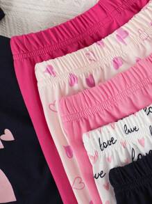 10pcs/Set Infant & Toddler Girls Casual Short Sleeve T-Shirt And Shorts Sports Outfit, Cute Heart & Letter Print, Comfortable Stretchy Pullover Tee And Pants Set, Suitable For Summer Outings