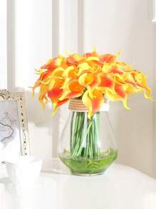 4pcs/10pcs-Artificial Calla Lily Bouquet, Fake Flower Bouquet, Artificial Breathing Flower, Suitable For Party Garden Decoration, Living Room Bedroom Dining Table Office Decoration, Spring And Summer Decoration (Yellow Orange),Halloween Flower Arrangements, Thanksgiving, Autumn Decorations, Simulated Flowers