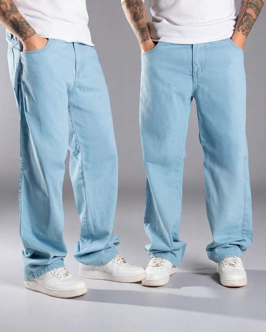 Kit 2 Men's Baggy Jeans Casual Hiphop Streetwear Stylish Skate Baggy Cotton