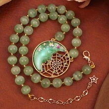 1 件中东阿拉伯风格水钻星星和月亮镂空网状金属吊坠项链，适合女士，适合派对、婚礼、节日佩戴