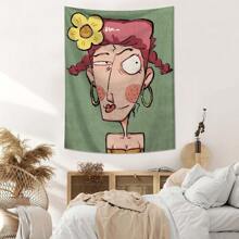 1pc Abstract Girl Printed Tapestry, Polyester Wall Hanging Decoration For Living Room, Bedroom, Office, Party, Rectangle Kitchen Wall Decor With Hanging Feeling, Comes With 3 Wall Nails And 2 Clips