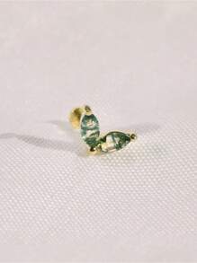 1PC 925 Sterling Silver Natural Green Agate Marquise Flat Back Cartilage Helix Piercing Fine Jewelry For Daily Wear Wedding Party Engagement Anniversary Valentine's Day