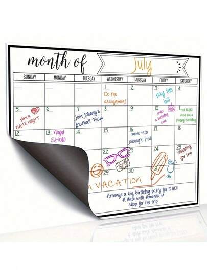 1pc Magnetic Fridge Calendar - Strong Magnetic Backing, Smooth Dry Erase Surface, Practical Calendar, Durable Whiteboard - Perfect For Kitchen Organization, Meal Planning, Family Planners, Reminders, And Notes On Refrigerator