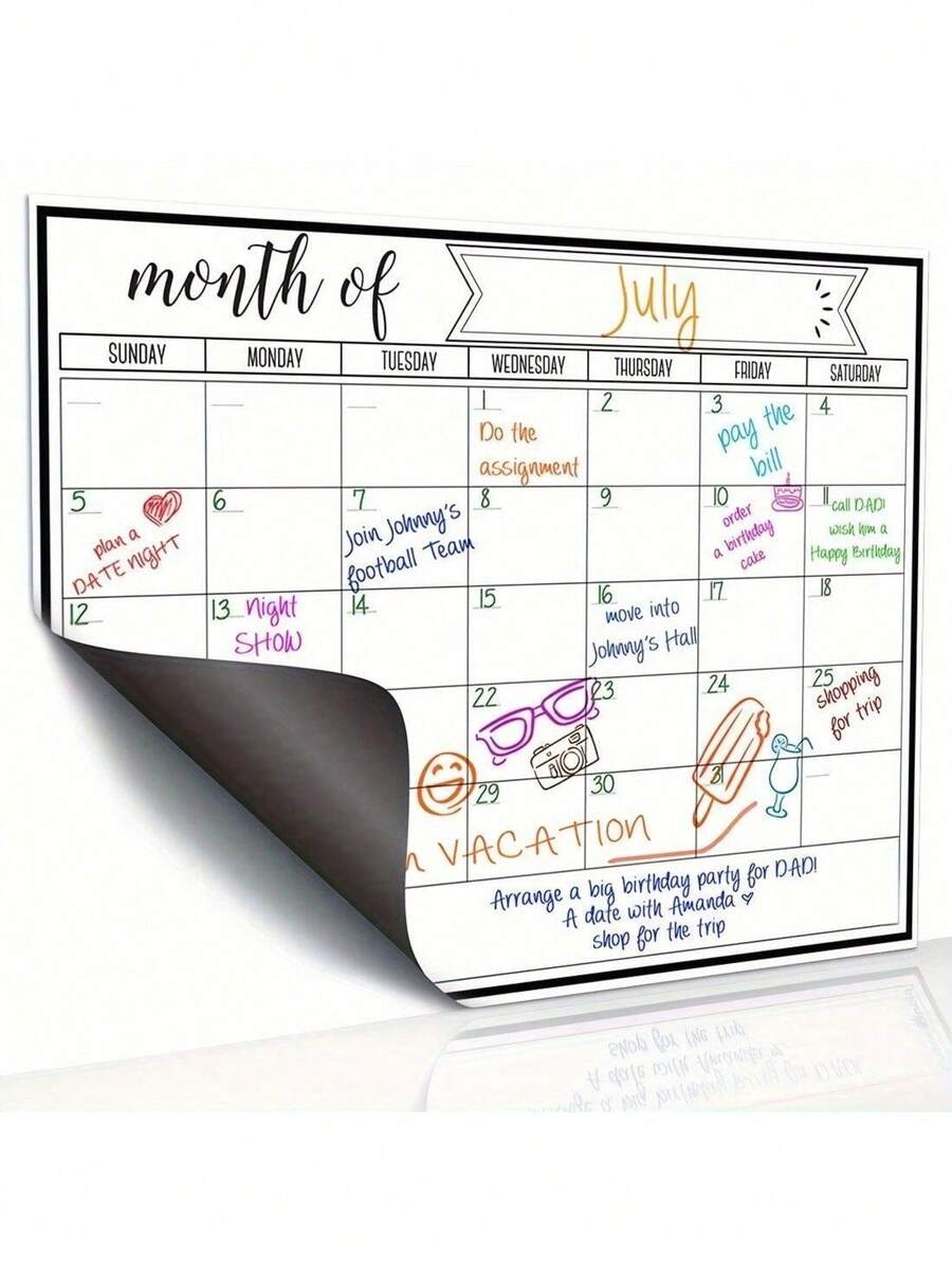 1pc Magnetic Fridge Calendar - Strong Magnetic Backing, Smooth Dry Erase Surface, Practical Calendar, Durable Whiteboard - Perfect For Kitchen Organization, Meal Planning, Family Planners, Reminders, And Notes On Refrigerator