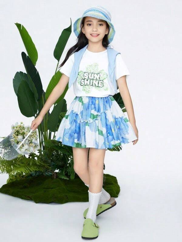 Annil Summer Children's Clothing: A Woven Printed Skirt For Girls And Adults
