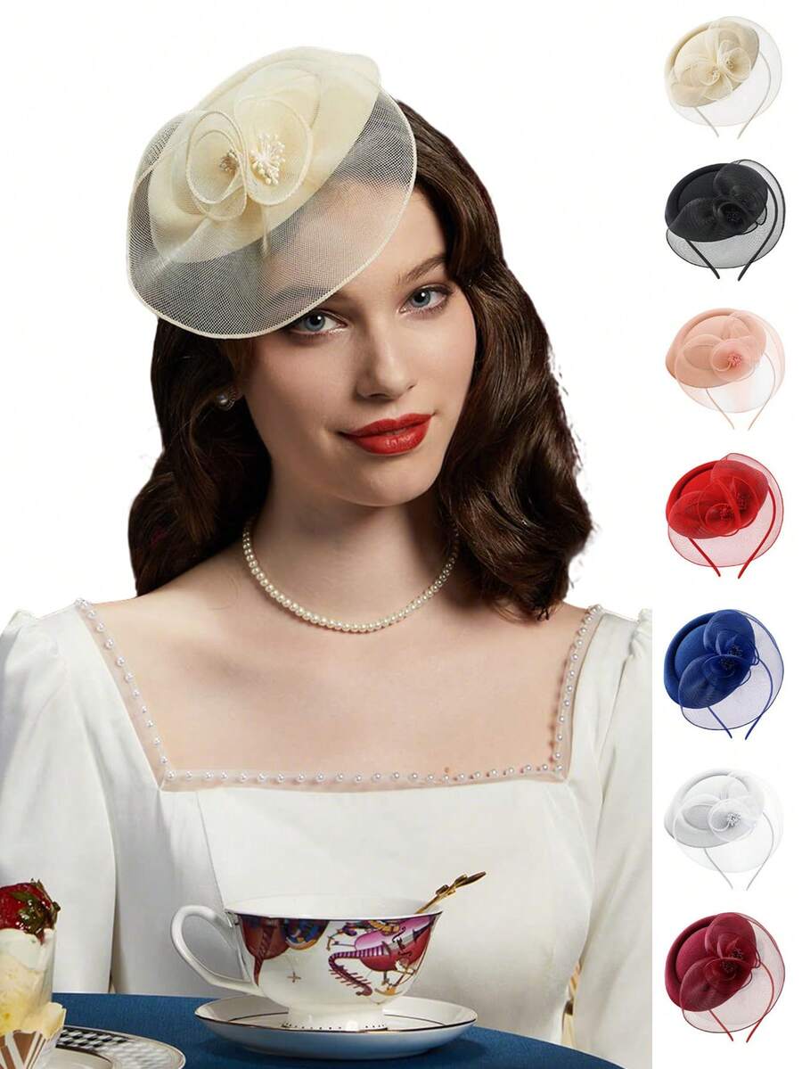 1pc Fascinators Hats For Women Pillbox Hat 20s 30s 50s Vintage Feather Headwear Bowler Flower Veil Wedding Tea Party Hat, School Stuff, Gifts, Hair Accessories, Classy, Rave Accessories, Festival Outfits, Gala Night - Multicolor - View 1