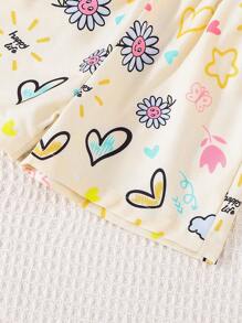 2pcs Baby Girls Floral Print Shirt + Shorts Set, Cute Toddler Outfit For Summer
