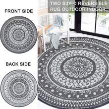 Round Outdoor Rugs For Patios Waterproof 240cm Reversible Camping Mat And Rug Plastic Outdoor Rugs For Garden Large Floor Area Rug For Outdoors Garden RV Trailer Backyard Deck Picnic Grey - Grey/White - View 5