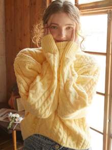 Elegant Women's Chic Autumn Winter Knit Sweater Thick French Style Loose Pullover Long Sleeve Round Neck Jumper Back To School Fall Women Clothes Autumn Winter Christmas Thanksgiving New Year Chic (Pattern Random)