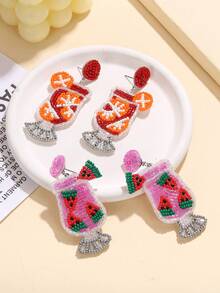 1 对手工玻璃串珠水果杯耳环，适合日常佩戴，夏季珠宝