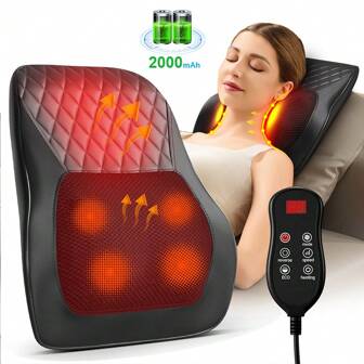 带加热功能的下背部颈部按摩器，3D揉捏按摩枕，适用于背部、颈部、肩部和腿部，在家、办公室和车内均可放松身心，男女老少皆宜，送给父母的理想礼物，Type-C接口，内置2000mAh电池